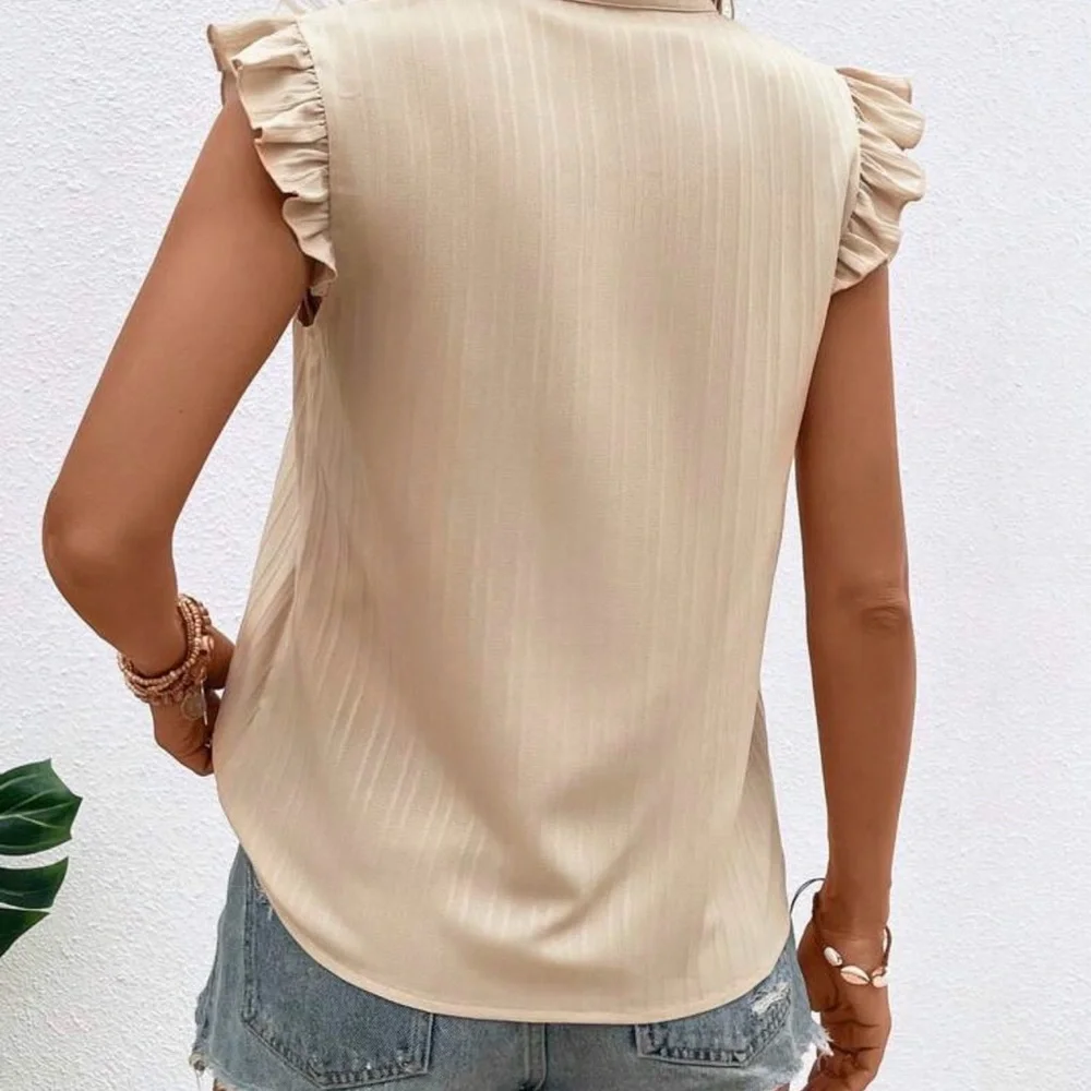 Cream Embroidered V-Neck Ruffle Sleeve Blouse - Picture 3 of 6